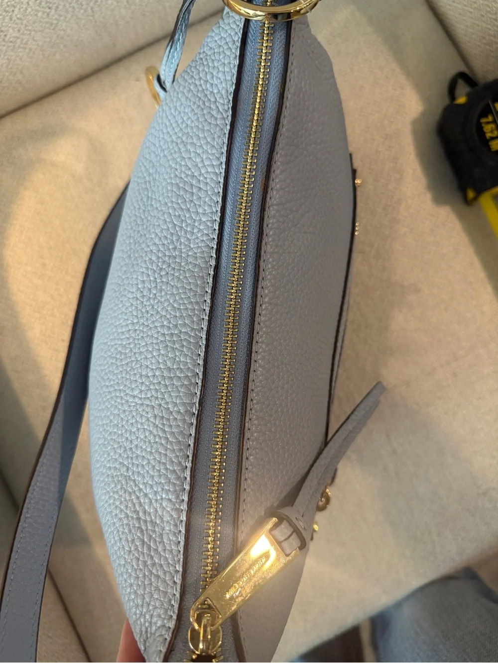 Michael Kors Pale Blue Pebbled Leather Shoulder Bag with Gold Tone Hardware